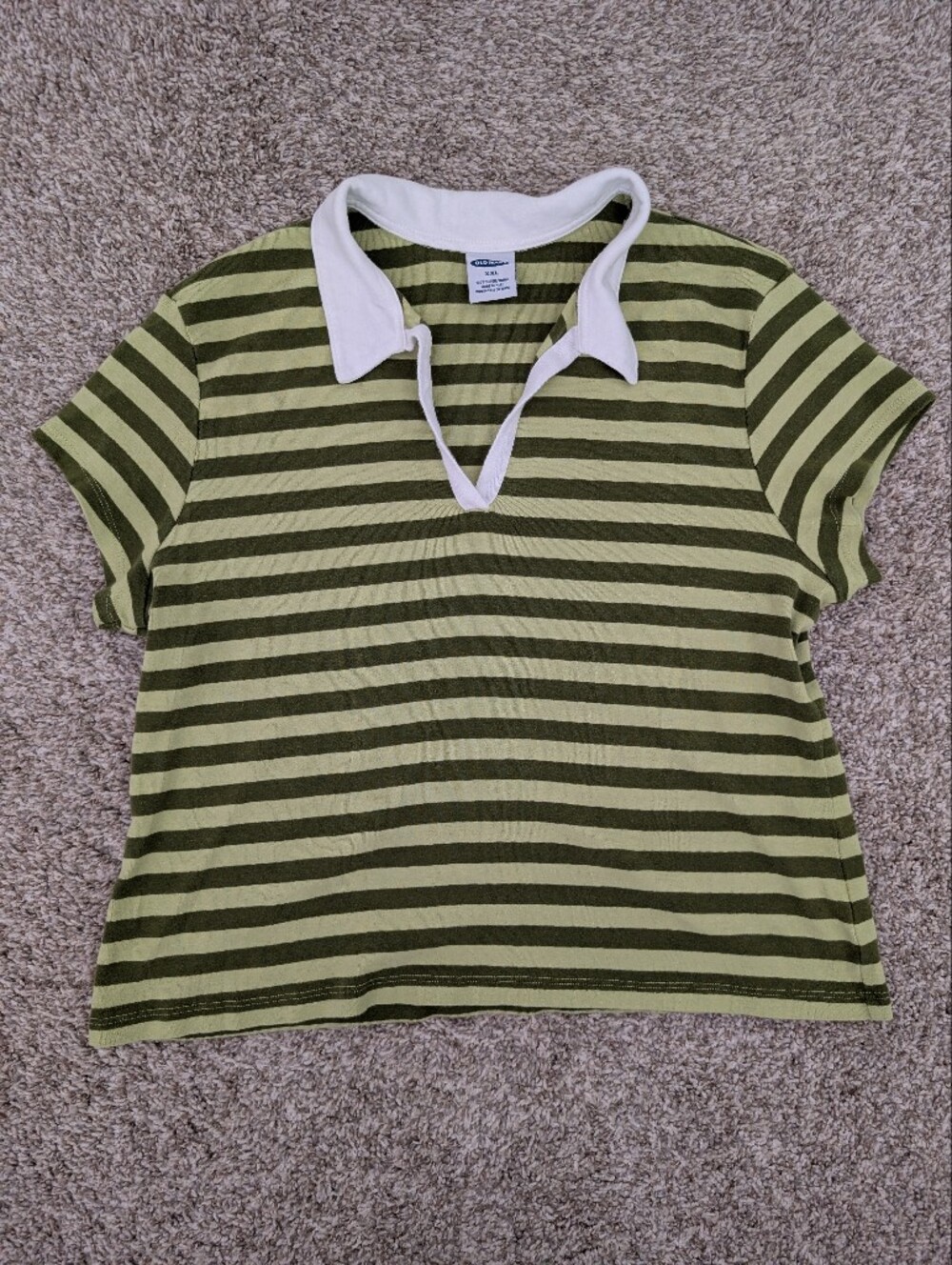 Vtg Y2K 90s Women's Striped Green Polo with White Collar Preppy Skater Sz 2XL